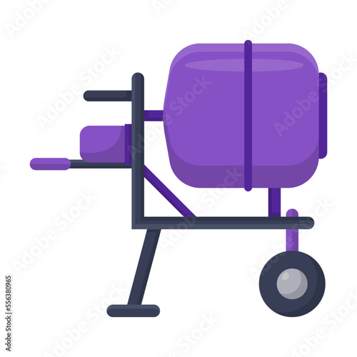 Mixing machine vector illustration. Drawing of auto concrete mixer or blender on white background. Transportation, heavy machinery concept