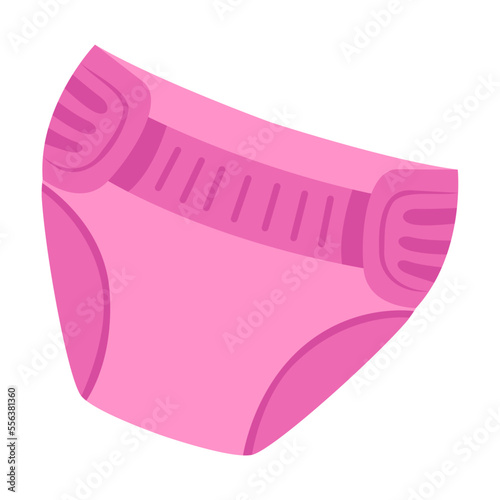 Cute pink Velcro diapers vector illustration. Baby shower element for photo, card or invitation, rattles for boys and girls on white background