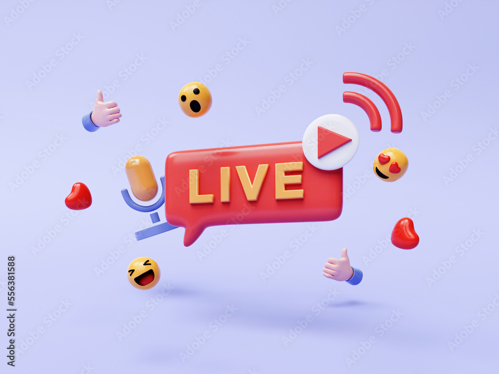 Live stream. Live stream with emoji icon. 3d illustration. icon for Business and Advertising. 3D Render illustration