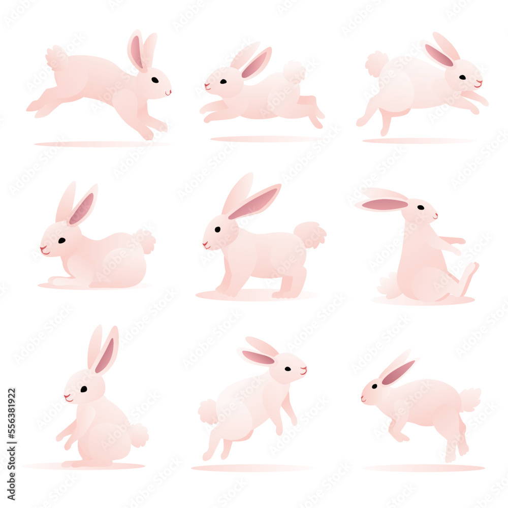 Rabbit Cute Illustration Vector with Various Movements Pink Gradient Color is Suitable for the needs of design elements book poster