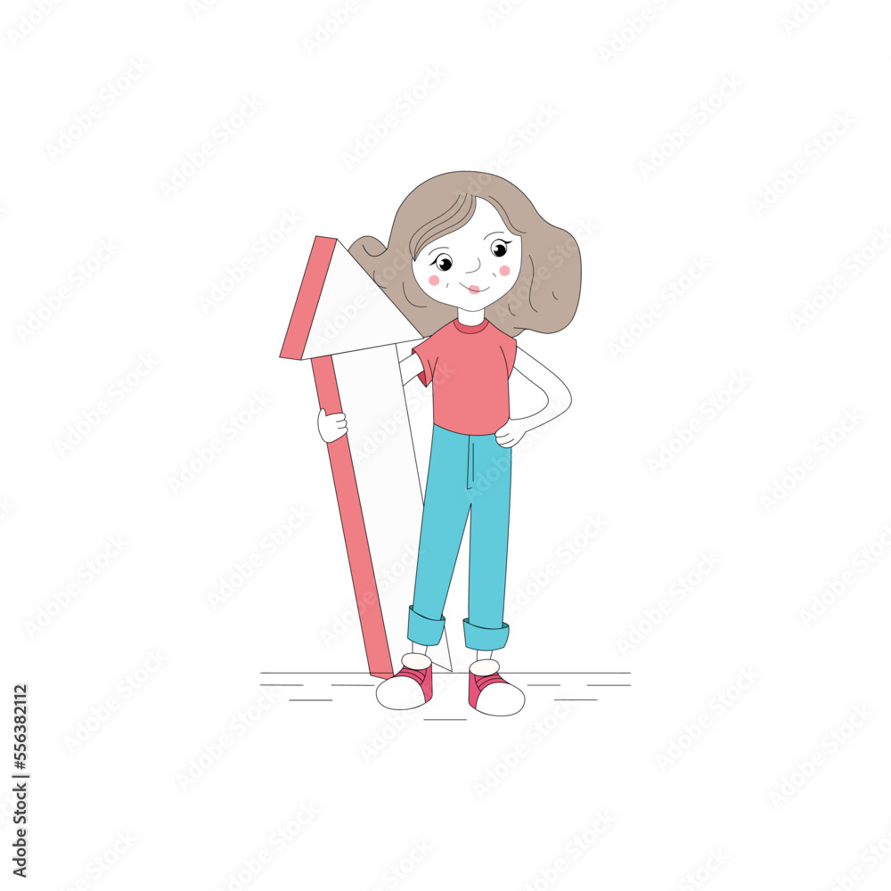 Corporate Girl holding green arrow up, illustration isolated on white background. Corporate Girl holding green arrow up, illustration isolated on white background.