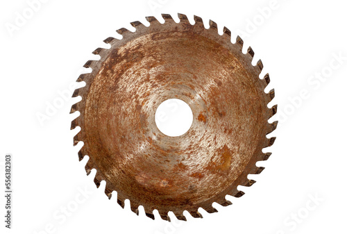 Circular saw blade on a white background.