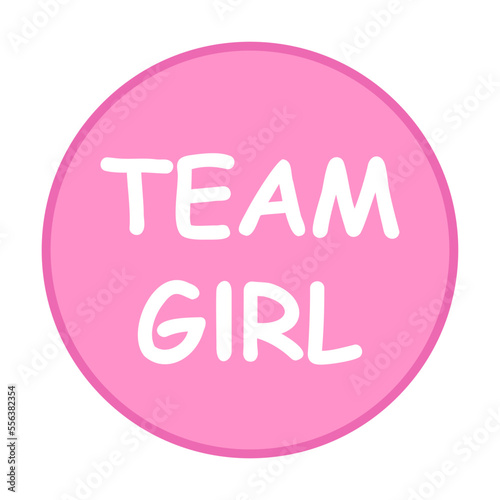 Cute girls team pink sticker element vector illustration. Baby shower element for photo, card or invitation, rattles for boys and girls on white background