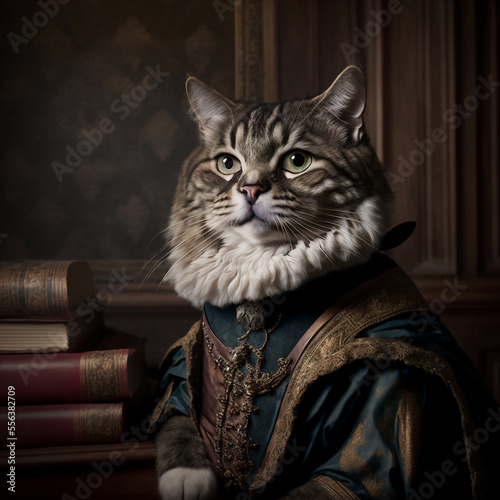 A Cat in Regal Attire Captured in All Its Elegance and Sophistication, Exuding Style and Charm as It Stares Intently at the Camera