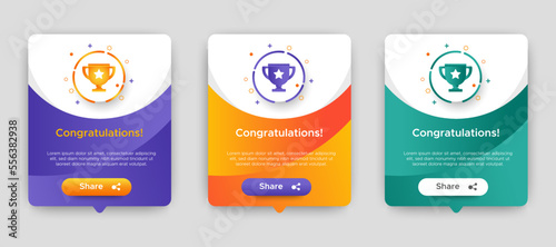congratulations pop up banner with flat design on white background. Professional web design, full set of elements. User-friendly design materials.