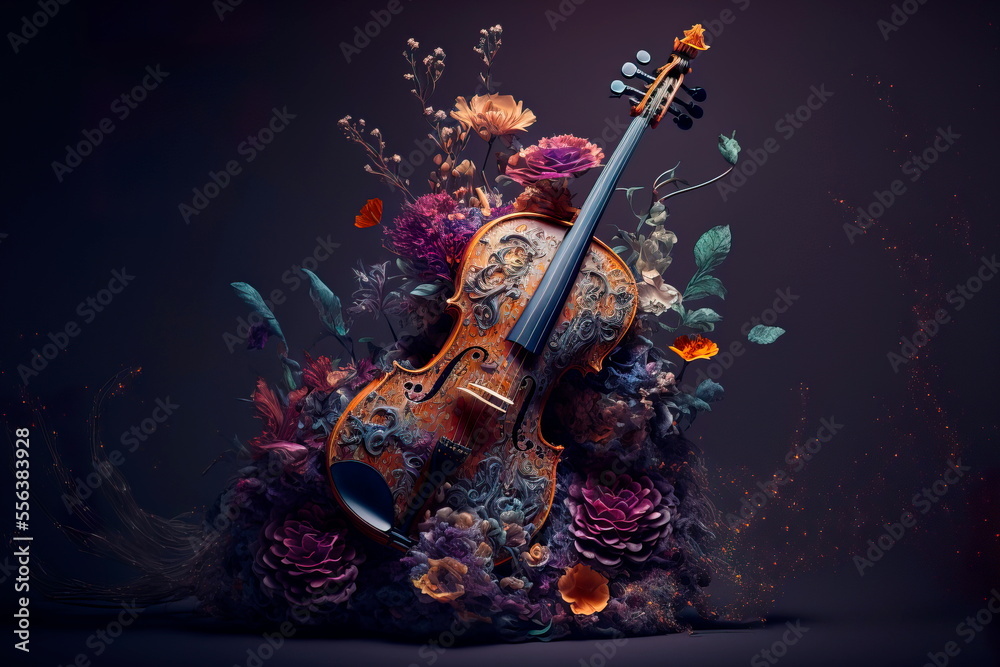Fantasy design musical , Amazing violin made flowers - obrazy, fototapety, plakaty 