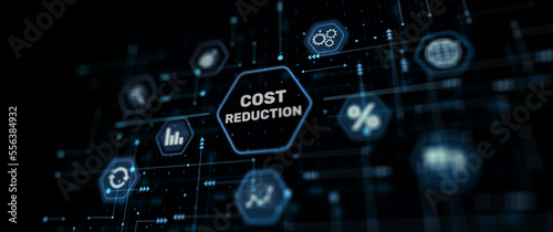 Cost reduction business finance concept on abstract virtual screen