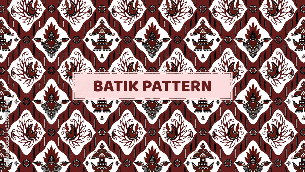 Indonesian traditional batik patterns from Solo, Central Java. Batik Sidomukti.
