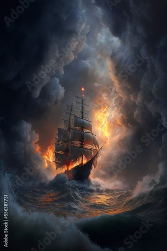 Sailing on the raging waves of a raging ocean storm