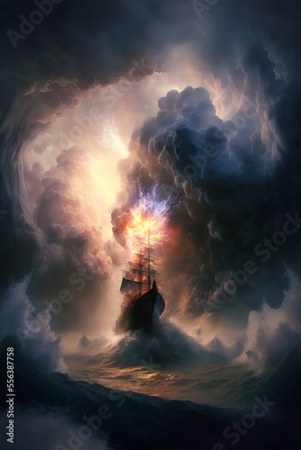 Sailing on the raging waves of a raging ocean storm