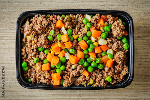 Healthy bison meat lunch or dinner meal in a to-go container