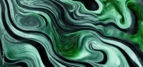 Abstraction. Beautiful liquid marble texture, with big oil bubbles and twirls. Harmonic black and green tones coloured.