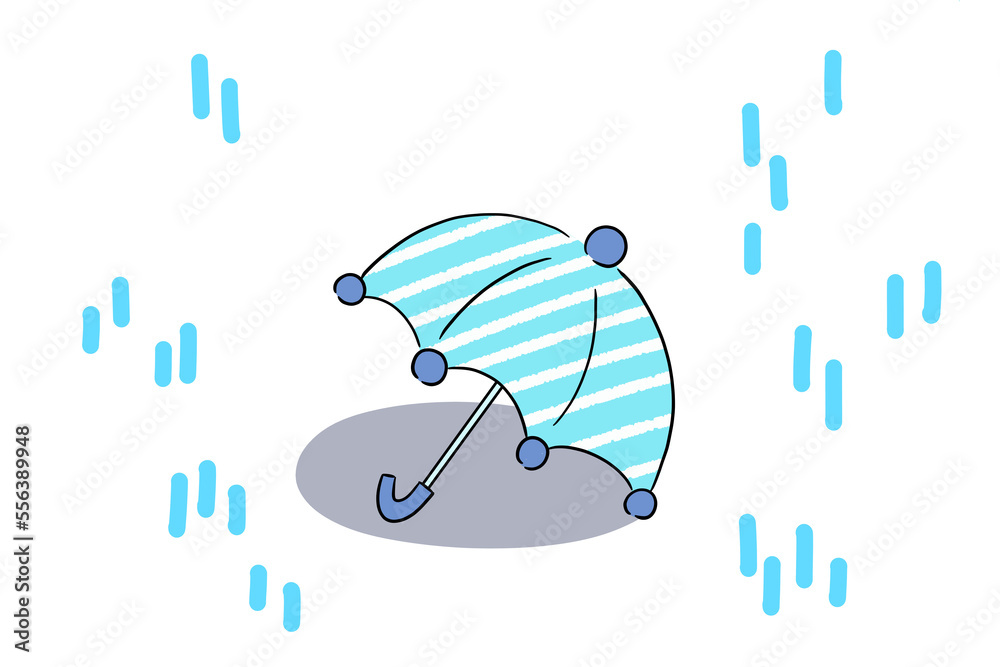 小雨と傘 手書きの傘 しとしと雨 無人 イラスト 白背景 Stock Illustration | Adobe Stock