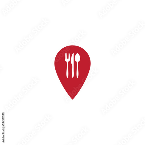 simple logo of a restaurant. map pointer to indicate places for restaurants, cafes and others