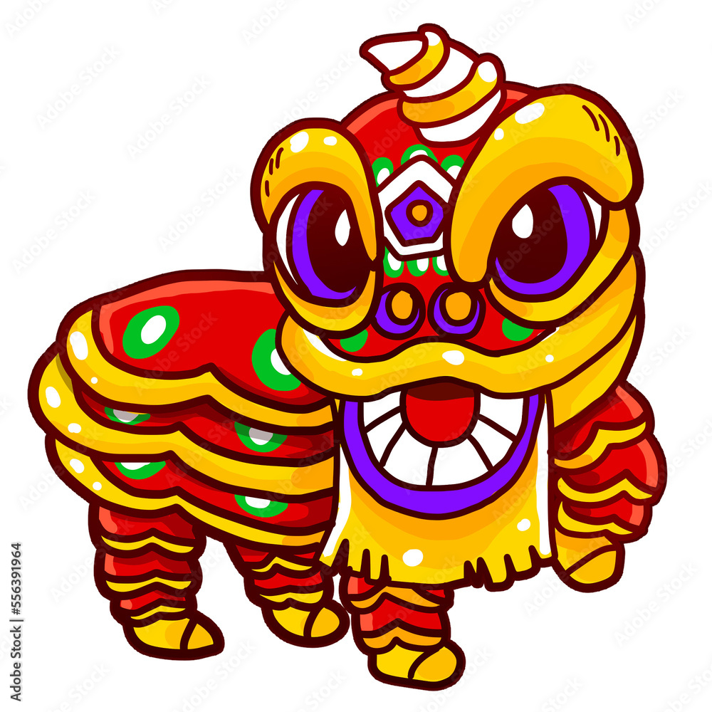 Cute chinese lion dance cartoon. Stock Illustration | Adobe Stock