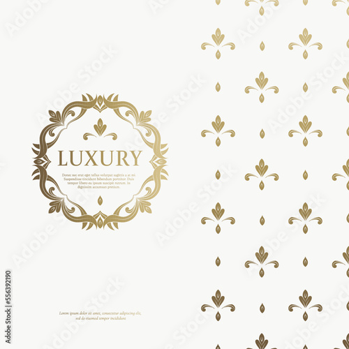 Golden frame with vector ornament on a white background. Elegant, classic elements. Can be used for jewelry, beauty and fashion industry. Great for logo, emblem, or any desired idea.