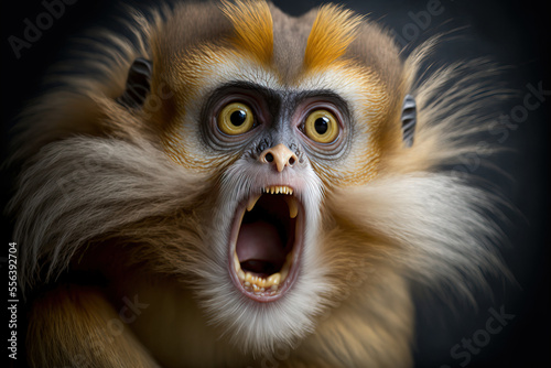Monkey expresses emotions. Funny monkey with an open mouth. Comedy Wildlife background. Digital artwork © Katynn