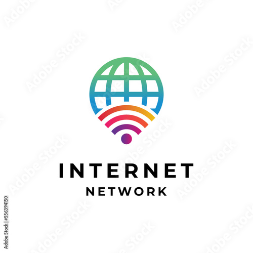 colorful globe and wifi signal for network and internet logo
