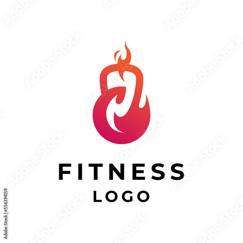 kettlebell and fire for gym and fitness logo