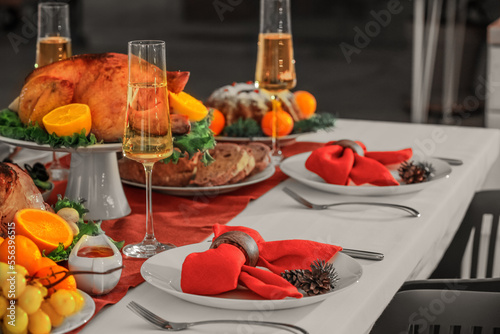 Festive holiday dinner tabl...
