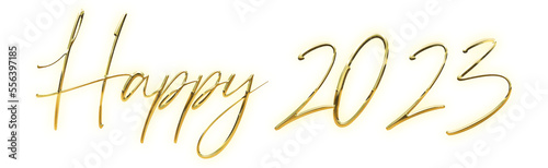 happy new year 2023 gold writing png isolated on transparent background