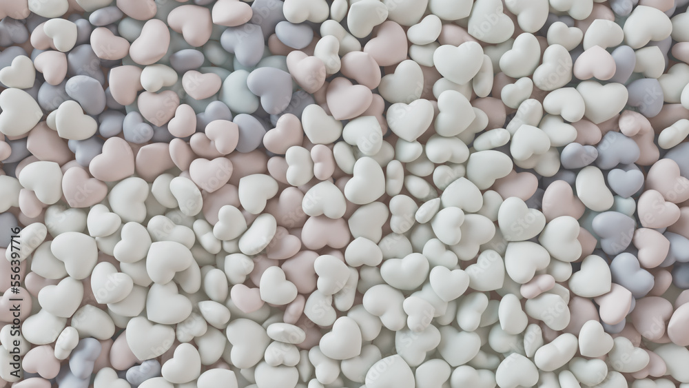 Multicolored Heart background. Valentine Wallpaper with Pink, White and Blue love hearts. 3D Render Multicolored Heart background. Valentine Wallpaper with Pink, White and Blue love hearts. 3D Render