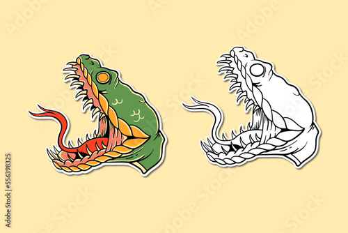 Sticker illustration of traditional tattoo snake head