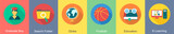 A set of 6 Education icons as graduate boy, search folder, globe