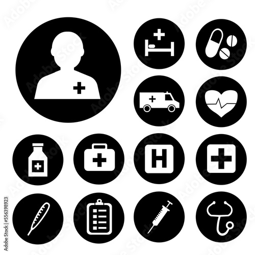 Drug icons set with stings, infirmary, brougham and other beating elements. Isolated vector illustration drug icons.

