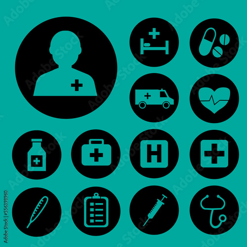 Drug icons set with stings, infirmary, brougham and other beating elements. Isolated vector illustration drug icons.
