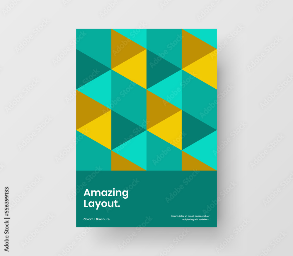 Simple mosaic shapes magazine cover concept. Colorful pamphlet vector design template.