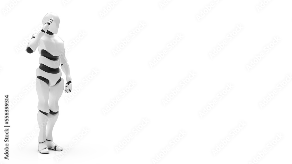 Fototapeta premium Detailed appearance of the white-black AI robot under white background. Concept 3D CG of automatic operation, optimization and block chain. PNG file format.