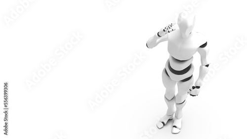 Detailed appearance of the white-black AI robot under white background. Concept 3D CG of automatic operation  optimization and block chain. PNG file format.