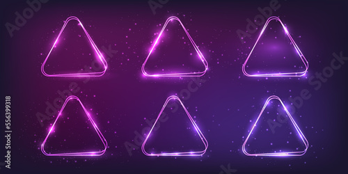 Neon double rounded triangle frame with shining effects