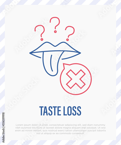 Taste loss, anosmia thin line icon. Long covid. Vector illustration.