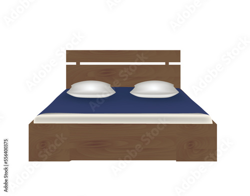 Brown double bed. vector illustration