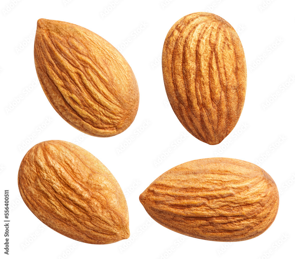 Collection of delicious almonds, isolated on white background Collection of delicious almonds, isolated on white background