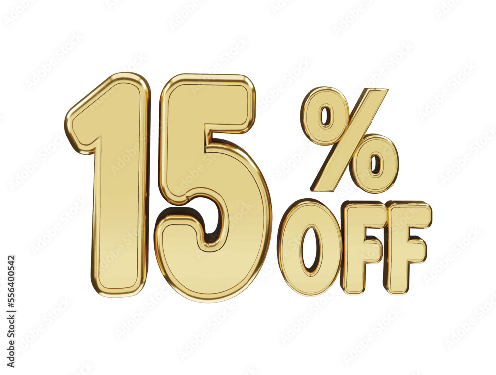 15 percent gold number with 3d rendering 15 percent gold number with 3d rendering