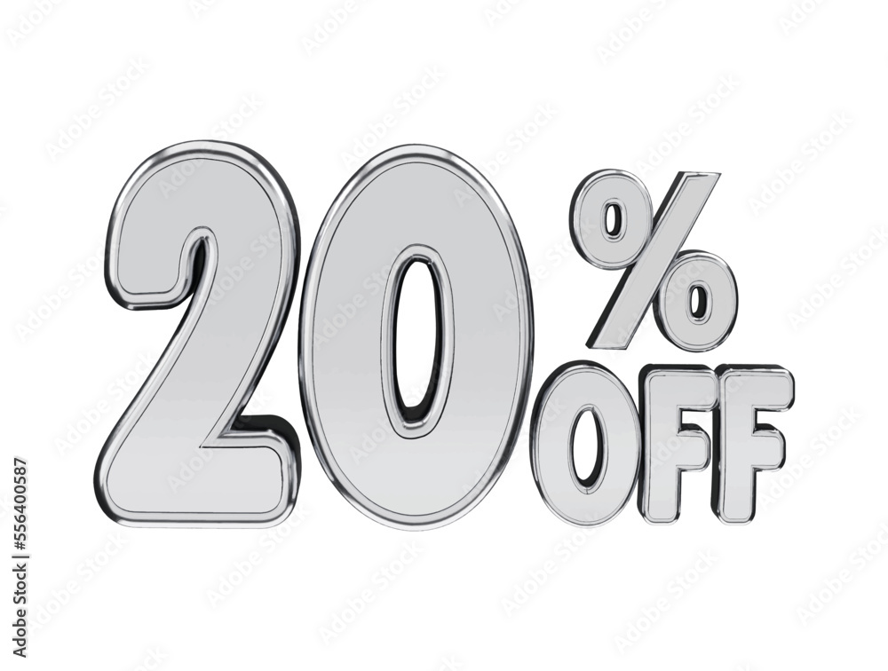 20 percent silver number with 3d rendering 20 percent silver number with 3d rendering
