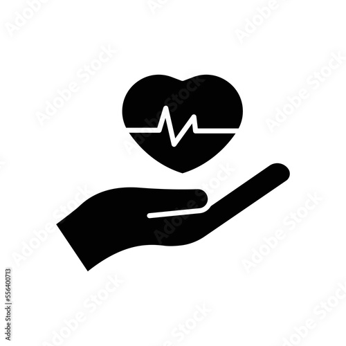 Hand icon illustration with heart. suitable for pulse icon. glyph icon style. icon related to fitness. Simple vector design editable
