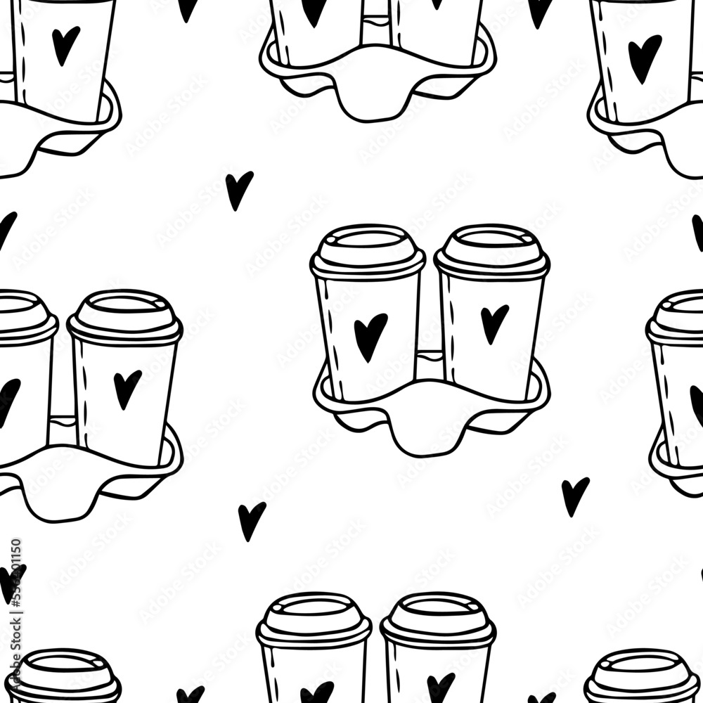 Obraz premium Seamless pattern Doodle two cups of coffee