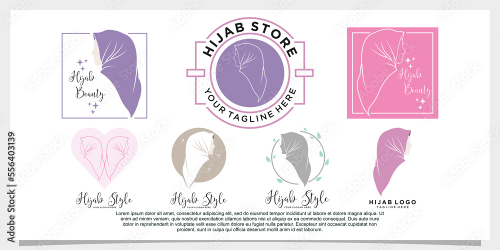 set of hijab fasion logo design template