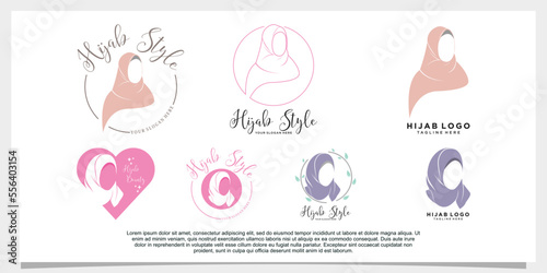 set of hijab fasion logo design template