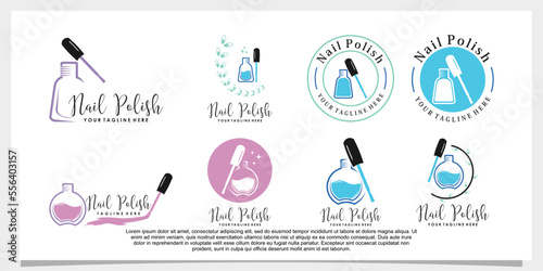 set of nail art logo design template