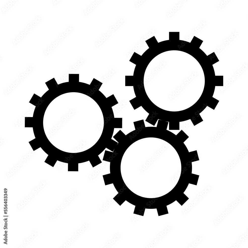 Black gear cogs engine machine icon on white background flat vector design. Black gear cogs engine machine icon on white background flat vector design.