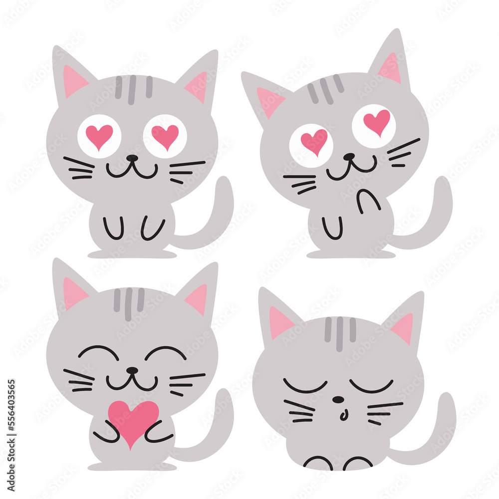 vector set of gray cats