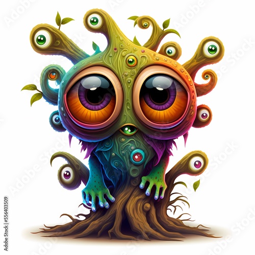 Cartoon Fantasy Tree Forest Monster Standing,Wood Body Painting and Leaf Headed Wood Monster fairy tale character,Very Cool,Can Be Used For Various Kinds Of Printables