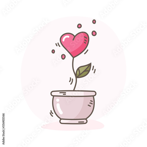 vector illustration of a heart shaped flower growing in a pot