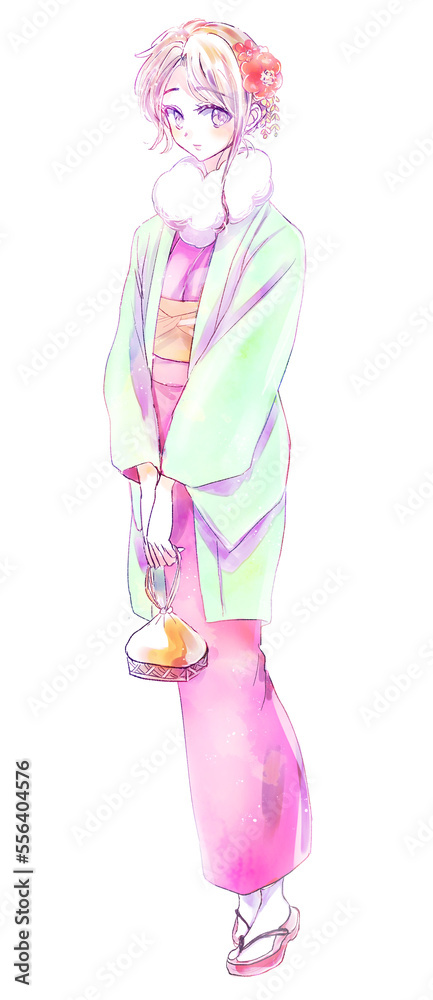 着物の女性　金髪