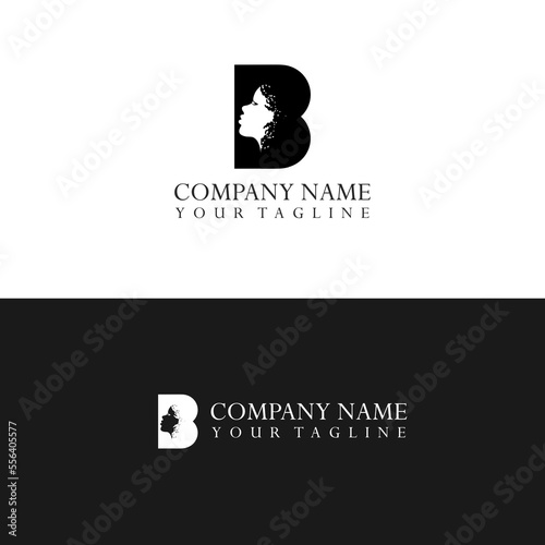 B letter logo with curly hair woman silhouette